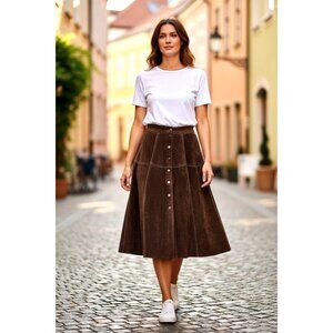 Vintage A-Line Brown Suede Button Skirt (7)